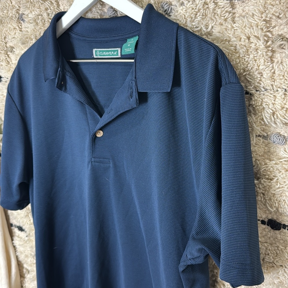 Cubavera mens Blue subtle stripe collared Polo Shirt size L - Picture 2 of 5
